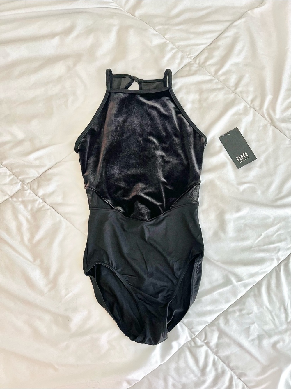 NWT BLOCH black velvet high neck leotard